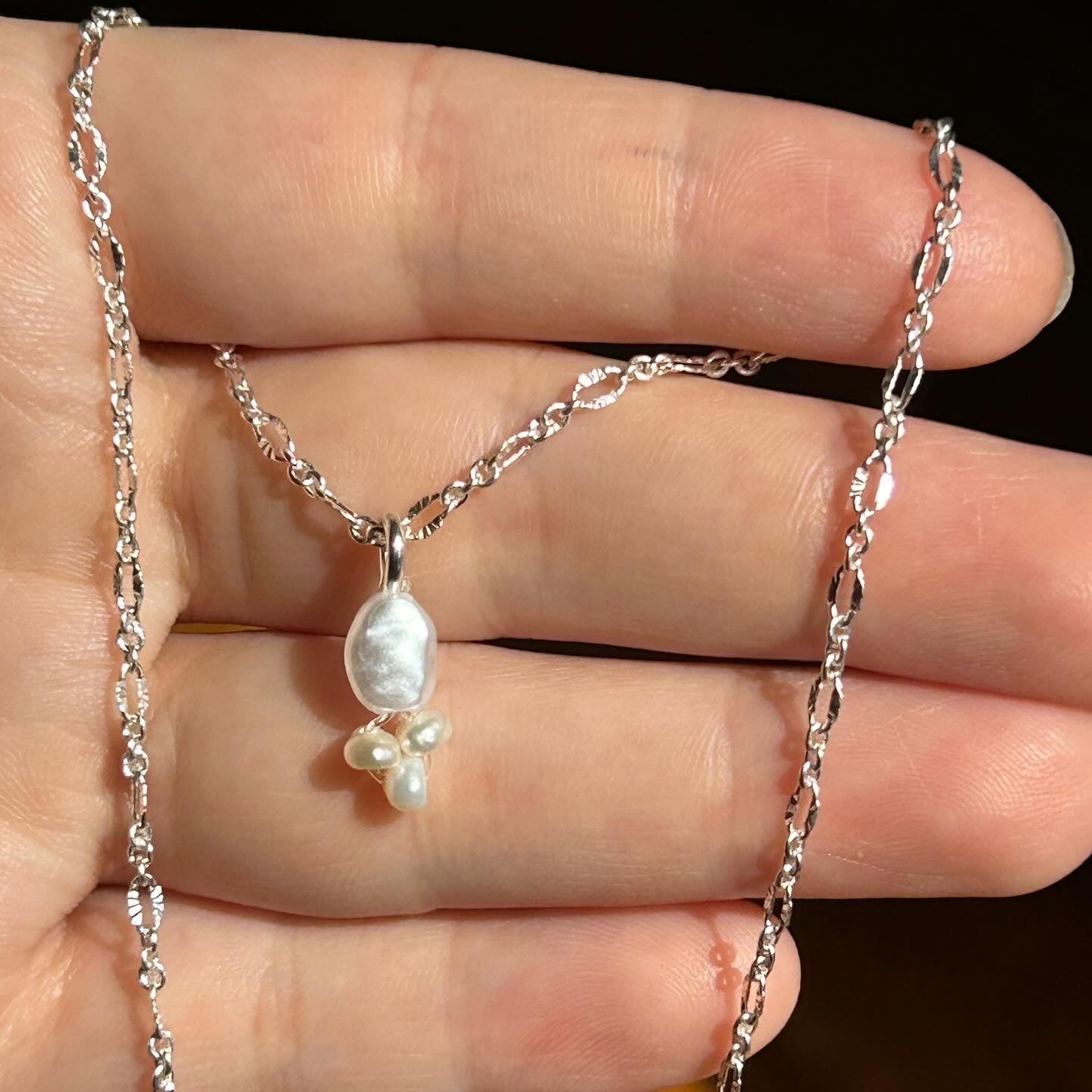 Dainty Adjustable Silver Pearl Necklace
